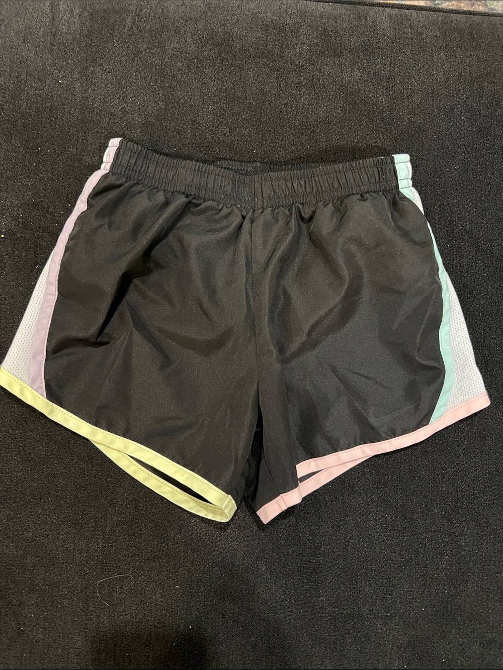 Nike Black Women's Athletic Shorts with Pastel Pink, Mint & Pale Yellow Trim